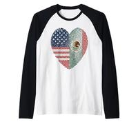Half American Half Mexican USA Mexico Flag Heart Fingerprint Raglan Baseball Tee