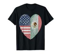 Half American Half Mexican USA Mexico Flag Heart Fingerprint T-Shirt
