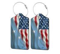 Half American Half The Federated States of Micronesia Flag Leather Luggage Tags with Privacy Cover Id Card for Men Women Travel