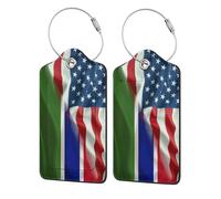 Half American Half The Gambia Flag Leather Luggage Tags with Privacy Cover Id Card for Men Women Travel