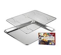 Half Baking Sheet & Cooling Rack - 1/2 Aluminum Baking Pan with Stainless Steel Wire Rack Set - Large Cookie Sheets for Oven - 33 x 45 cm