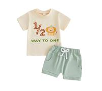 Half Birthday Baby Boy 1/2 Birthday Outfit Boys Halfway to One Outfit Halfway to 1 Half a Year 6 Month Old Clothes Boy Half Way to One Clothes 2Pcs Animal Print T-Shirt Shorts (Green, 6-12 Months)