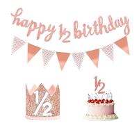 Half Birthday Decorations, Glitter Hat 1/2 Birthday Cake Topper and Triangle Flag Banner Decorations, 6 Months Decoration for Half Year Baby Shower Party