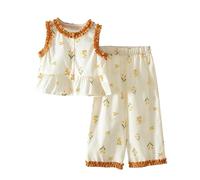 Half Birthday Girls Comfortable and Breathable Set Cute Printed Sleeveless Top and Pants Two Piece Set When I Wake Up I Will Be 2 Pyjamas (Yellow, 7-8 Years)