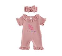 Half Birthday Romper Cake Smash 1/2 Birthday Outfit Halfway to 1 Baby Half Year Outfits Halfway to One Outfits 1/2 Way to One Outfit Girls Jumpsuit Bodysuit Letters Embroidery (Pink, 6-12 Months)