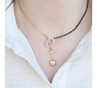 Half Black Bead Gold plated Oval Pearl Y shape Lariat Mangalsutra The Colourful Aura Gold One Size