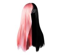 Half Black Half Pink Long Straight Wig High Temperature Fibre