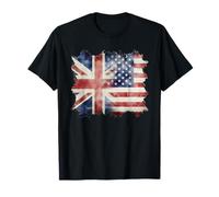 Half British and American UK America Roots Union Jack Flag T-Shirt