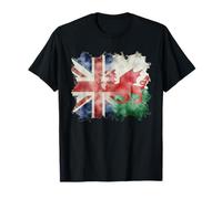 Half British and Welsh UK Wales Roots Union Jack Flag T-Shirt