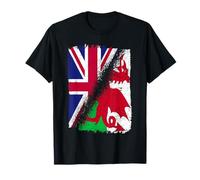 Half British Half Welsh Flag Wales England Dual Heritage T-Shirt