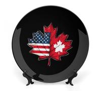 Half Canadian USA Flag Maple Leaf Decorative Plate Dish Bone China Dinner Plates Tray Decor Trinket for Home Kitchen