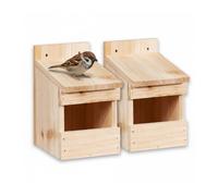 Relaxdays Half-Cave Nesting Box, 2 pcs, Blackbird & Starling, Large Opening, H x W x D: 20 x 12 x 15.5 cm, Wood, Natural