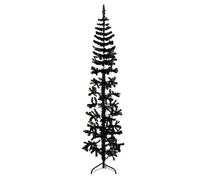 Half Christmas Tree Black 180cm Slim PVC & Steel 80 Tips Space-Saving Wall-Fit