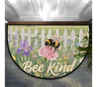 Half Circle Door Mat - Bee Kind Washable Non-Slip Half Round Entryway Area Rug - Absorbent Cute Carpet Semicircular Rug for Indoor Kitchen Bedroom Laundry Room Bathroom, 60x90cm