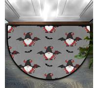 Half Circle Door Mat - Halloween Devil Gnome Bat Non-Slip Absorbent Half Round Entryway Area Rug - Cute Semicircular Rug Washable Carpet for Bathroom Kitchen Laundry Room Bedroom, 90x60cm