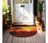 Half Circle Door Mat Non Slip Lowpile Welcome Mat Absorbent Entryway Rug | African Animal Sunset Dirt Trapper Doormats Washable Half Moon Rug Semi Circle Rugs Indoor Entrance Floor Carpet