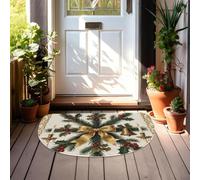 Half Circle Door Mat Non Slip Lowpile Welcome Mat Absorbent Entryway Rug | Red Grey Santa Gnome Dirt Trapper Doormats Washable Half Moon Rug Semi Circle Rugs Indoor Entrance Floor Carpet