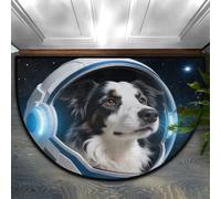 Half Circle Door Mat - Washable Non-Slip Half Round Entryway Area Rug - Absorbent Cute Border Collie Astronaut Carpet Semicircular Rug for Indoor Kitchen Laundry Room Bedroom Bathroom, 60x90cm
