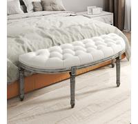 Half-Circle End Bench Ottoman Padded Seat Home Seat Furniture HOMCOM Off White One Size