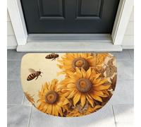 Half Circle Front Door Mat Low-Profile Welcome Mat Entryway Rug 26"x40" | Doormat Absorbent Non-Slip Indoor&Outdoor Floor Mat Bees And Sunflowers Sink Mat For Kitchen