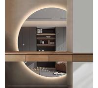 Half Circle Wall Mirror with Dimmable Backlit for Bathroom Vanity, Frameless Makeup Mirror, Wall Mounted Lighted Mirror for Entryway