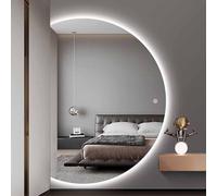 Half Circle Wall Mirror with Dimmable Backlit for Bathroom Vanity, Frameless Makeup Mirror, Wall Mounted Lighted Mirror for Entryway