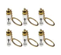 Half Dozen Transparency Crucifix Keychain Religious Ornament Metal Clasp Holy Water Vial For Car Accessories Portable Holy Water Container Keyring