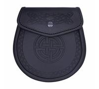Half Dress Kilt Sporran Black Leather, Celtic Embossed Sporrans 3 Tassels with Chain Strap, Scottish Traditional Semi