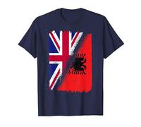Half English Half Albanian Flag Albania England Heritage T-Shirt, Men, Navy Blue, 3X-Large