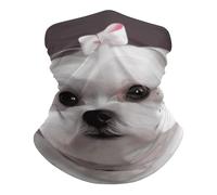 Half Face Headwear Lovely Maltese Dog Durable Tube Scarf UV Protection Headband for Outdoor Skiing 26X30cm