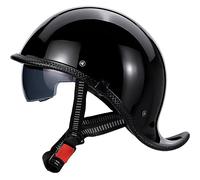 Half Face Motorcycle Helmet with Drop-Down Sun Visor Beanie Helmets, Vintage Leather Motorcycle Retro Half Helmet ECE Approved Motorbike for Scooter Bike Cruiser ATV Men Women
