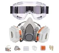 Half Facepiece Respirator for Chemicals, Reusable with 8 Filter Cottons, Goggles, Earplugs, and Gloves for Painting, Dust, Organic Vapors, Epoxy Resin