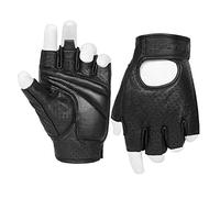 Half Finger Men's Motorcycle Gloves Gel Padded Fingerless Leather Motorbike Gloves (Black, Large)