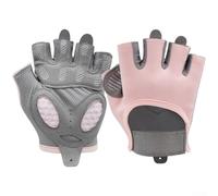 Half-Finger Workout Gloves Silicone Reinforced Palm Thumb Shock-Absorbing Anti-Slip Silicone Strips Breathable Elastic Fabric Adjustable Wrist Straps Tabs Black Pink Gray(Pink M 18-19.5cm)