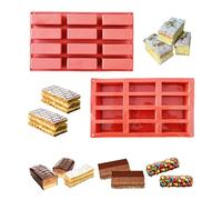 Half Forest 2 Pieces Cereal Bar Mold Silicone Molds Bars with 12 Compartments for Muesli Bars, Chocolate, Bread, Pudding, Brownie, Cheesecake and Soap (Red)