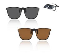 Half Forest Pack of 2 Sunglasses for Glasses Wearers, Clip-On Sunglasses, Unisex, Clip Design, Intelligent Colour Changing, UV400 Protection, Suitable for Indoor and Outdoor Use (Black, Brown)