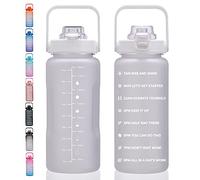 Half Gallon/64oz Large Water Bottles with Motivational Time Marker, Removable Straw & Handle, Leakproof & BPA Free Gradient Frosted Water Jug for Women Men to Fitness, Gym, Workout, Outdoor Sports