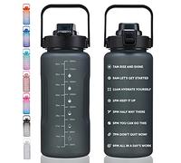 Half Gallon/64oz Large Water Bottles with Motivational Time Marker, Removable Straw & Handle, Leakproof & BPA Free Gradient Frosted Water Jug for Women Men to Fitness, Gym, Workout, Outdoor Sports