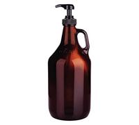 Half Gallon Glass Pump Dispenser Bottle, Large Jug with Pump for Laundry Soap Dispenser, Liquid Detergent, Fabric Softener, Syrup Pump - 64 oz Capacity - Amber Bottle- Pack of 2, by Kitchentoolz