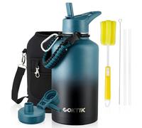 Half Gallon Insulated Water Bottle, 64 oz Triple Wall Stainless Steel Flask, Keeps Drinks Cold for 48 Hrs Leak-Proof & BPA-Free Half Gallon Jug with Paracord Handle, Straw & Spout Lids(Indigo Black)