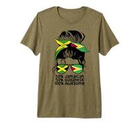 Half Guyanese Half Jamaican Messy Bun Guyana Jamaica Mix Premium T-Shirt