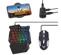 Half Hand Gaming Keyboard and Mouse Combo Laelr 35 Keys PUBG Wired Mechanical RGB LED Backlit Half Keyboard with Wrist Rest Wired Gaming Mouse Converter for Android IOS, Not support IOS 13.4 and above