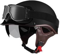 Half Helmet German Style Retro Motorcycle Helmet Approved DOT/ECE Men Women Vintage Open Face Helmet with Goggles Half Shell Cap Moped Helmet for Chopper Cruiser Scooter 5,L
