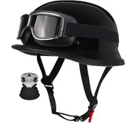 Half Helmet German Style Retro Motorcycle Helmet Approved DOT/ECE Men Women Vintage Open Face Helmet with Goggles Half Shell Cap Moped Helmet for Chopper Cruiser Scooter 3,M