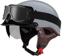 Half Helmet German Style Retro Motorcycle Helmet Approved DOT/ECE Men Women Vintage Open Face Helmet with Goggles Half Shell Cap Moped Helmet for Chopper Cruiser Scooter 7,M