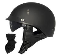 Half Helmet Motorcycle Men Women，ECE Approved Retro Open Face Motorbike Helmet with PU Leather Earmuffs,HD Lens,Removable Lining, for cruisers,scooters,street bikes(Black B,M (55-56m))