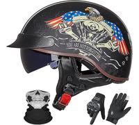 Half Helmet Open-Face Helmet Brain -Cap Cruiser Chopper Scooter Pilot Jet Helmet DOT Certified Personality Retro Motorbike Helmet Vintage Motorcycle Helmet B3,XXL/(63~64cm)