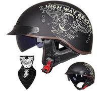 Half Helmet Open-Face Helmet Brain - Cap Cruiser Chopper Scooter Pilot Jet Helmet DOT+ECE Certified Personality Retro Harley Motorcycle Helmet Vintage Motorcycle Helmet(H,M=(57~58cm))