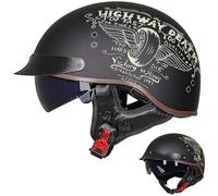 Half Helmet Open-Face Helmet Brain - Cap Cruiser Chopper Scooter Pilot Jet Helmet DOT+ECE Certified Personality Retro Harley Motorcycle Helmet,M-L=(59~60cm)
