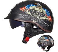 Half Helmet Open-Face Helmet Brain - Cap Cruiser Chopper Scooter Pilot Jet Helmet DOT+ECE Certified Personality Retro Harley Motorcycle Helmet,B-XL=(61~62cm)